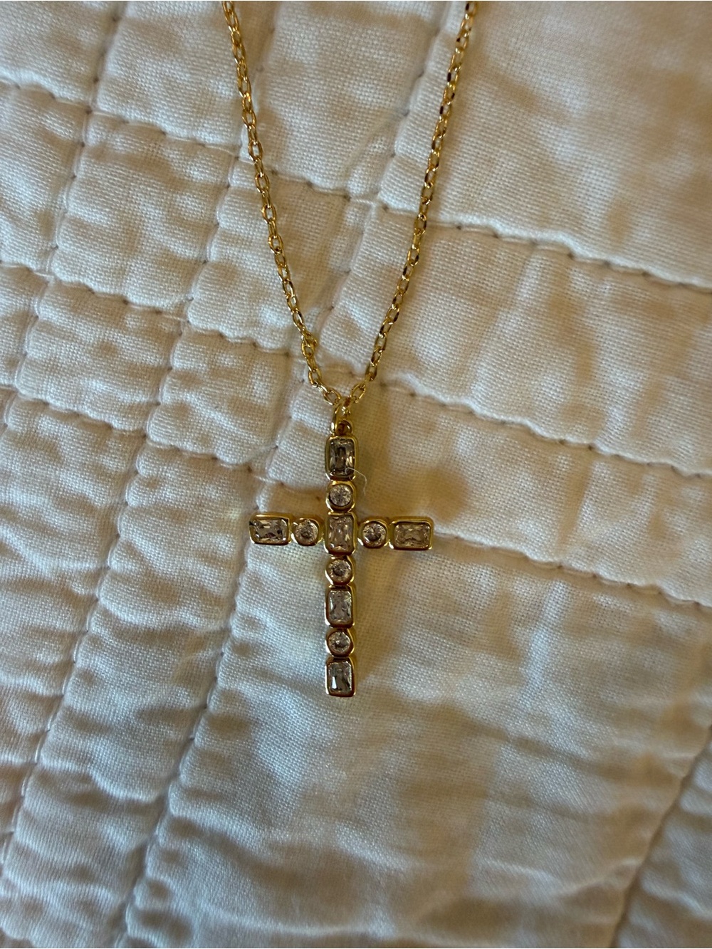 Altar’d State Gold Cross Pendant Necklace with Clear Stones - Women Jewelry